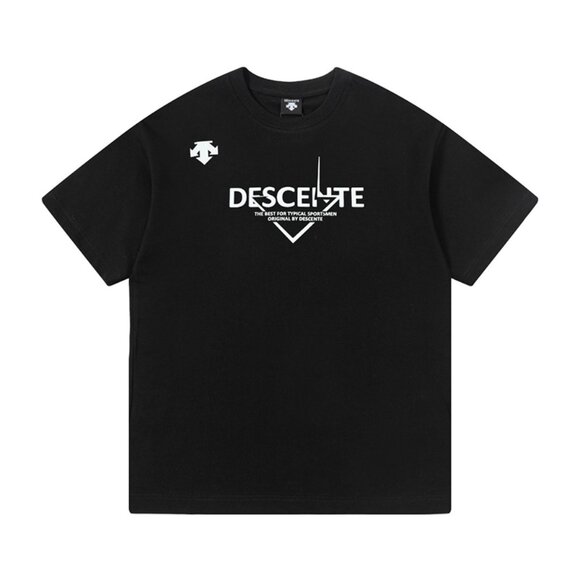 Black Simple Short-Sleeved T-Shirt With Letter Print Descente